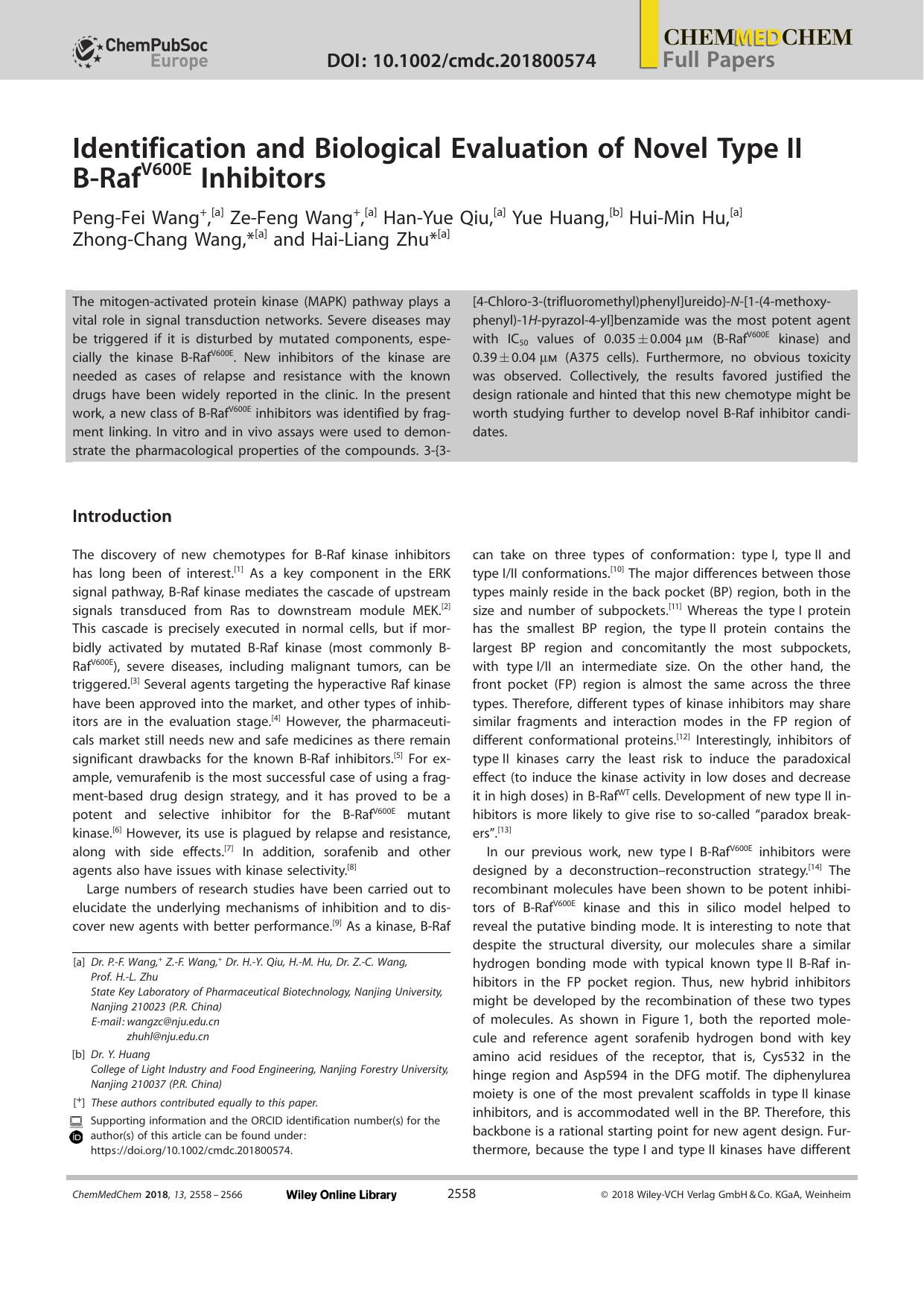 Identification and Biological Evaluation of Novel TypeâII BâRafV600E Inhibitors by Unknown