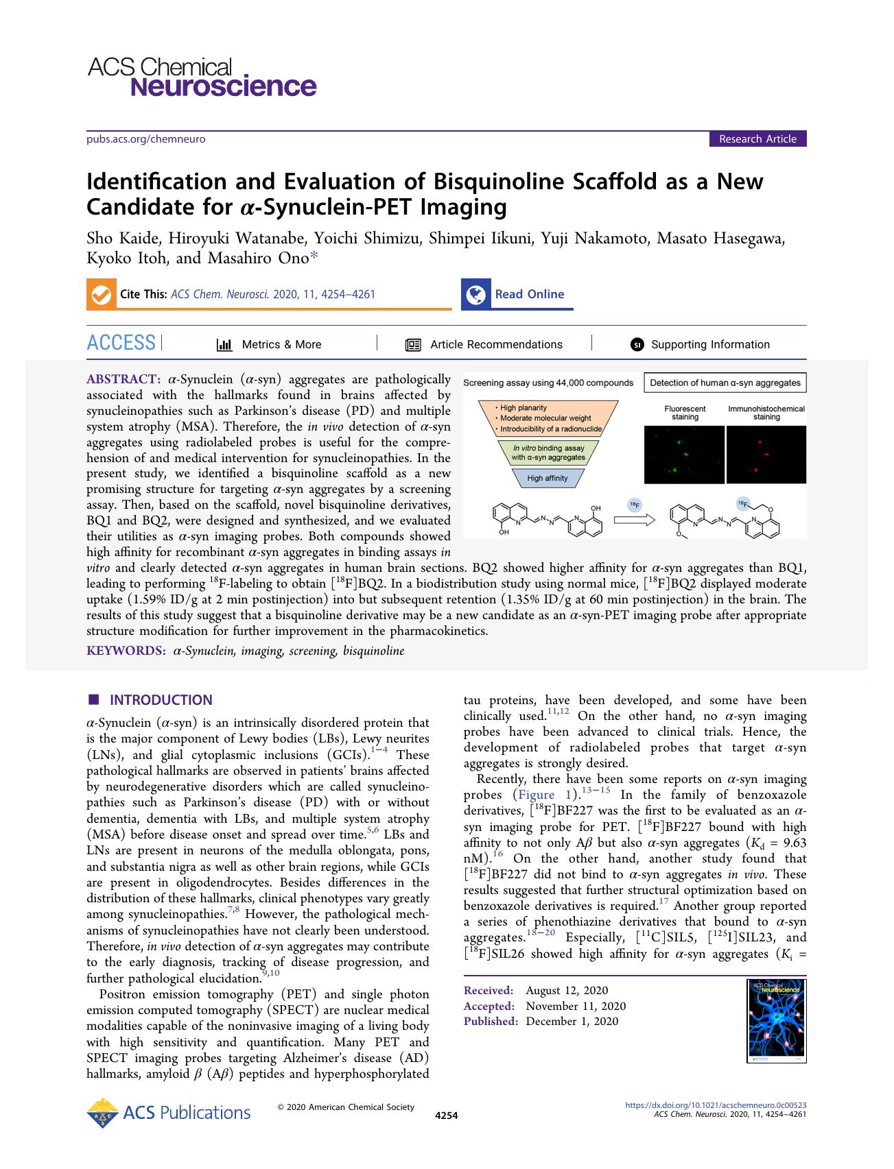 Identification and Evaluation of Bisquinoline Scaffold as a New Candidate for Î±-Synuclein-PET Imaging by unknow