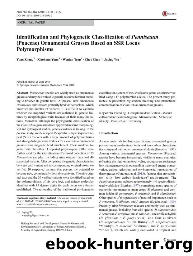 Identification and Phylogenetic Classification of Pennisetum (Poaceae) Ornamental Grasses Based on SSR Locus Polymorphisms by Yuan Zhang & Xiaohuan Yuan & Wenjun Teng & Chao Chen & Juying Wu