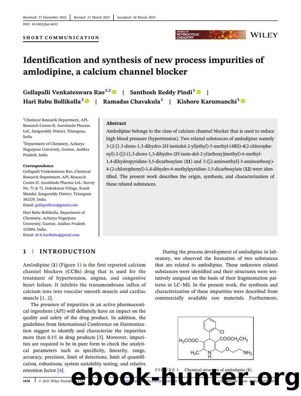 Identification and Synthesis of New Process Impurities of AmlodipineâA calcium Channel Blocker by Unknown