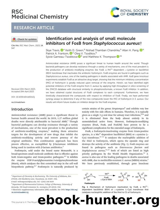 Identification and analysis of small molecule inhibitors of FosB from Staphylococcus aureus by unknow