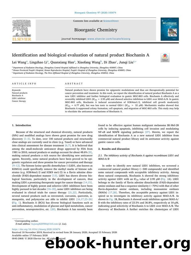 Identification and biological evaluation of natural product Biochanin A by Lei Wang & Lingzhao Li & Quanxiang Han & Xiaofang Wang & Di Zhao & Junqi Liu