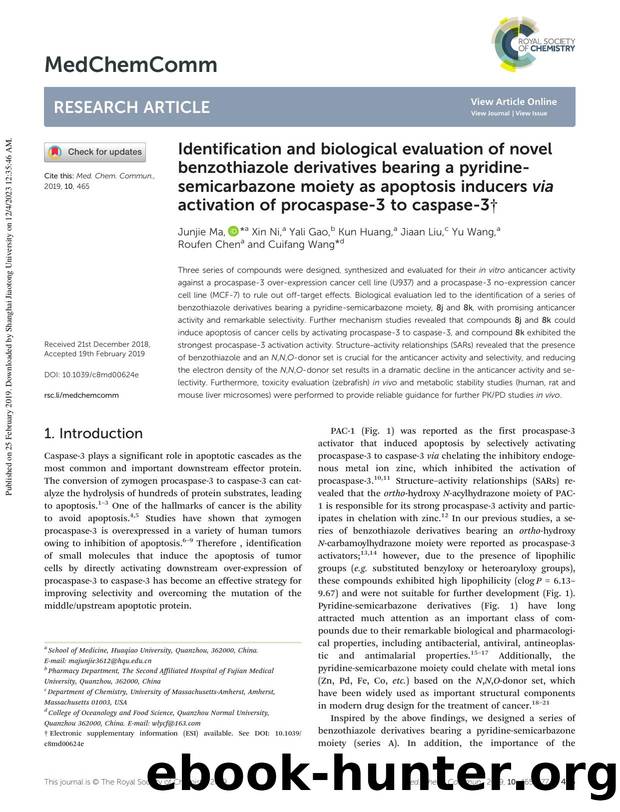 Identification and biological evaluation of novel benzothiazole derivatives bearing a pyridine-semicarbazone moiety as apoptosis inducers via activation of procaspase-3 to caspase-3 by Junjie Ma & Xin Ni & Yali Gao & Kun Huang & Jiaan Liu & Yu Wang & Roufen Chen & Cuifang Wang