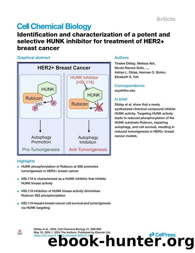 Identification and characterization of a potent and selective HUNK inhibitor for treatment of HER2+ breast cancer by unknow