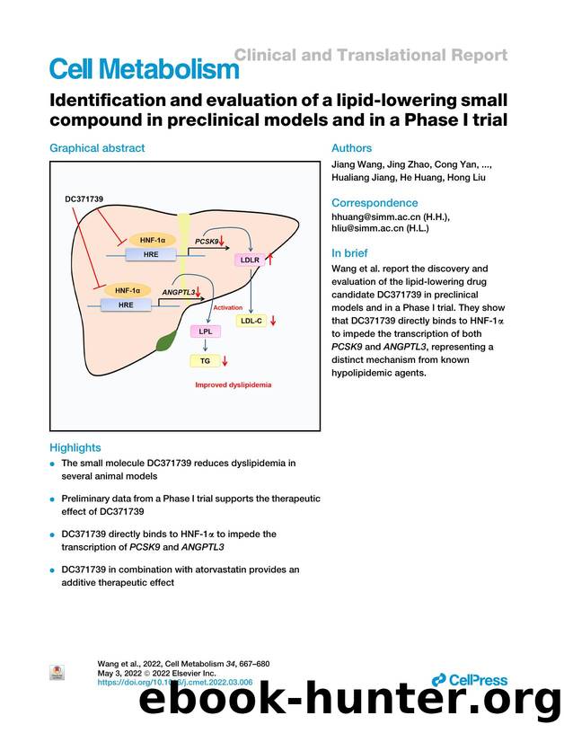 Identification and evaluation of a lipid-lowering small compound in preclinical models and in a Phase I trial by unknow
