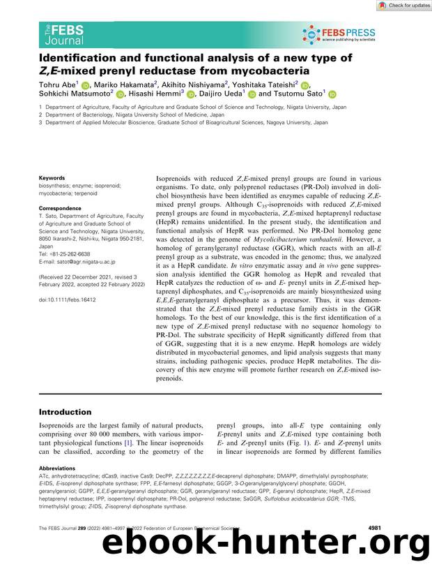 Identification and functional analysis of a new type of Z,Eâmixed prenyl reductase from mycobacteria by Unknown