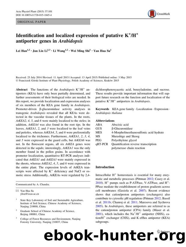 Identification and localized expression of putative K+H+ antiporter genes in Arabidopsis by Lei Han & Jun Lin Li & Li Wang & Wei Ming Shi & Yan Hua Su