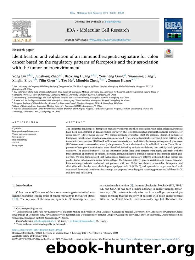 Identification and validation of an immunotherapeutic signature for colon cancer based on the regulatory patterns of ferroptosis and their association with the tumor microenvironment by unknow