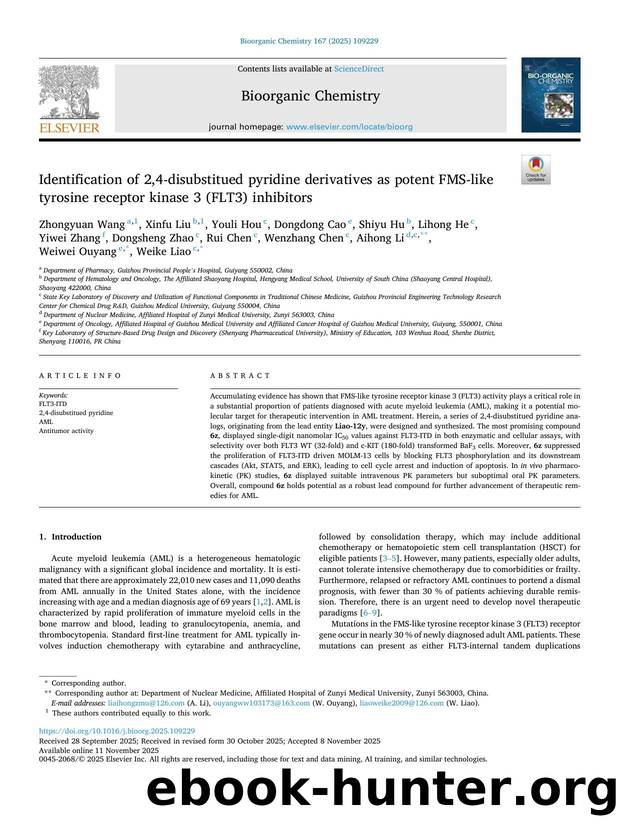 Identification of 2,4-disubstitued pyridine derivatives as potent FMS-like tyrosine receptor kinase 3 (FLT3) inhibitors by unknow