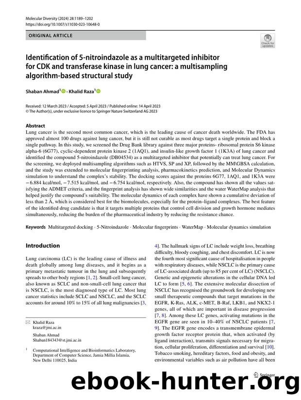 Identification of 5-nitroindazole as a multitargeted inhibitor for CDK and transferase kinase in lung cancer: a multisampling algorithm-based structural study by Shaban Ahmad & Khalid Raza