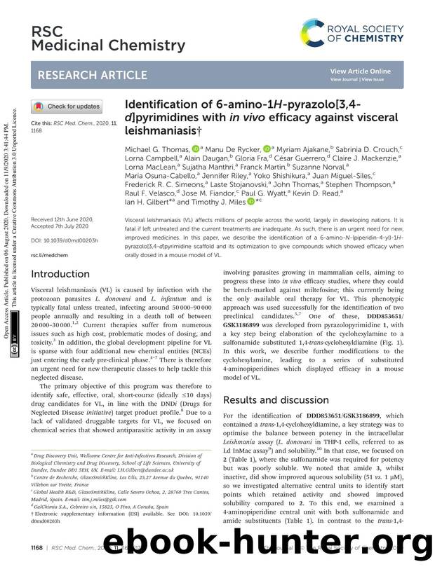 Identification of 6-amino-1H-pyrazolo[3,4-d]pyrimidines with in vivo efficacy against visceral leishmaniasis by unknow