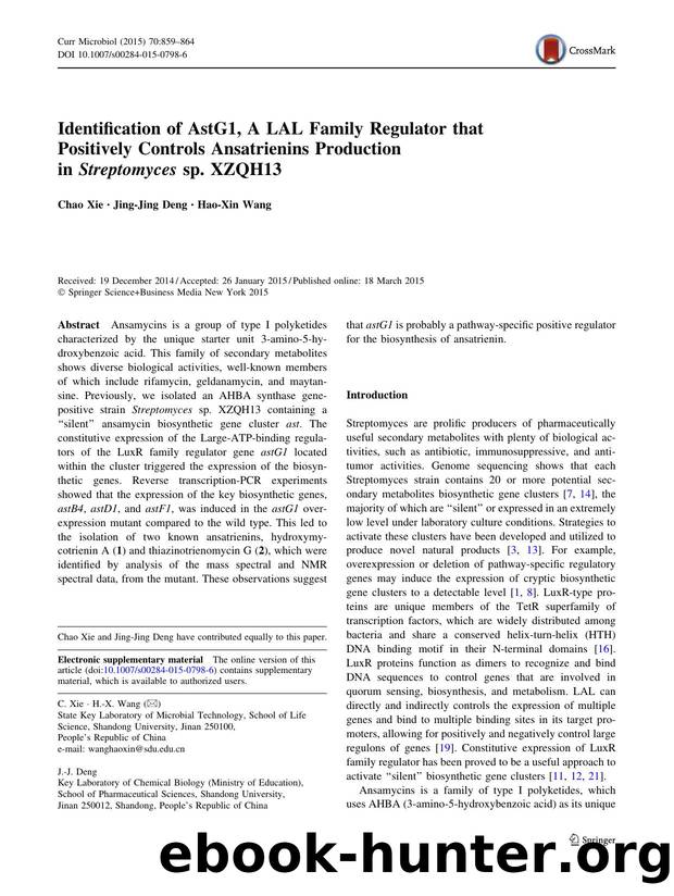 Identification of AstG1, A LAL Family Regulator that Positively Controls Ansatrienins Production in Streptomyces sp. XZQH13 by Chao Xie & Jing-Jing Deng & Hao-Xin Wang