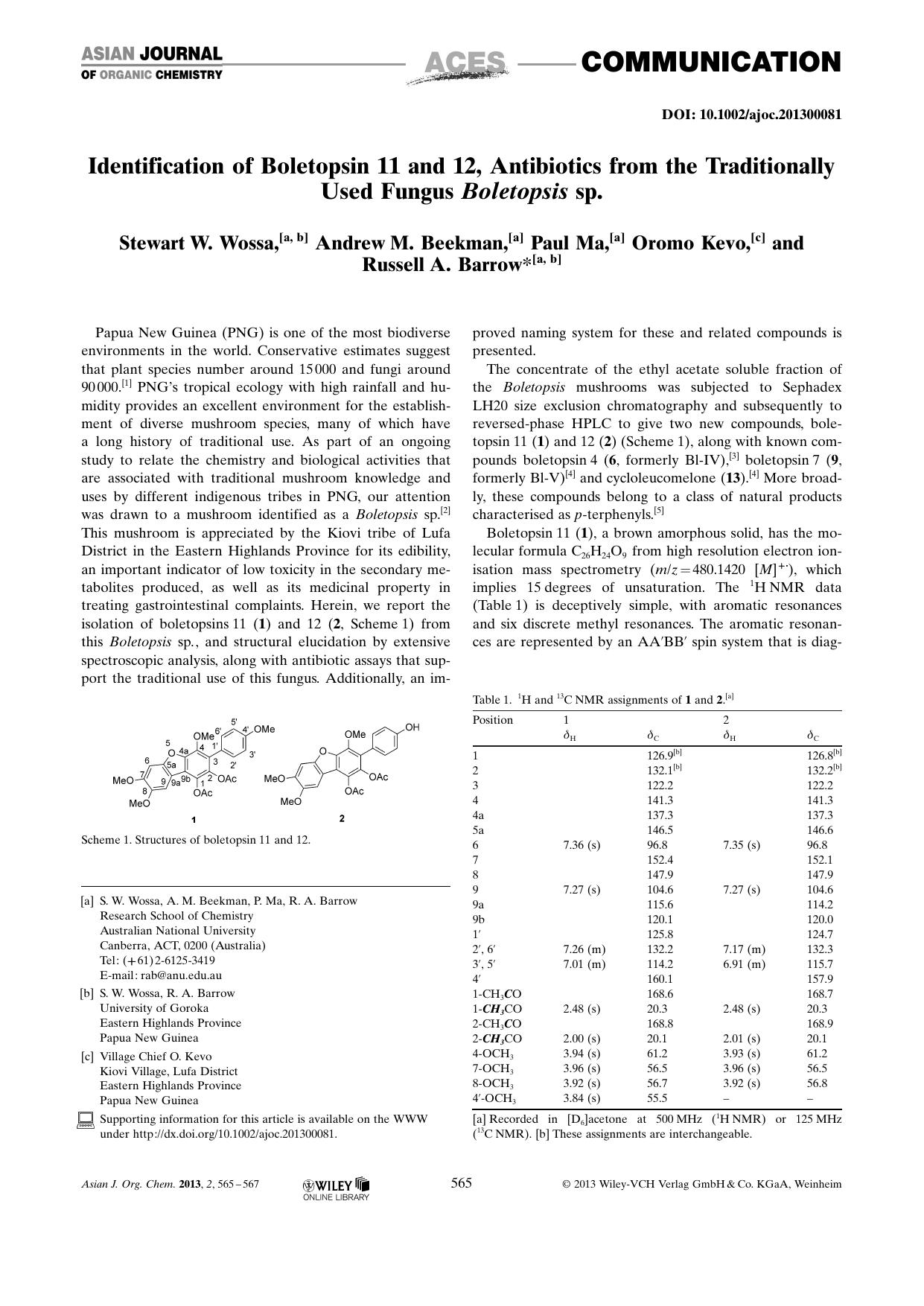 Identification of Boletopsin 11 and 12, Antibiotics from the Traditionally Used Fungus Boletopsis sp. by Unknown