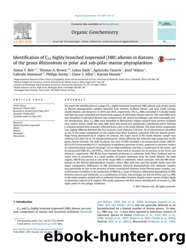 Identification of C25 highly branched isoprenoid (HBI) alkenes in diatoms of the genus Rhizosolenia in polar and sub-polar marine phytoplankton by unknow