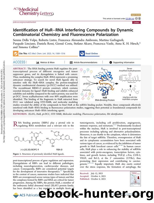 Identification of HuRâRNA Interfering Compounds by Dynamic Combinatorial Chemistry and Fluorescence Polarization by unknow