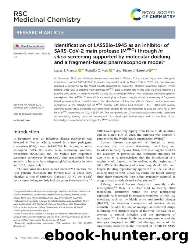 Identification of LASSBio-1945 as an inhibitor of SARS-CoV-2 main protease (MPRO) through in silico screening supported by molecular docking and a fragment-based pharmacophore model by Lucas S. Franco & Rodolfo C. Maia & Eliezer J. Barreiro