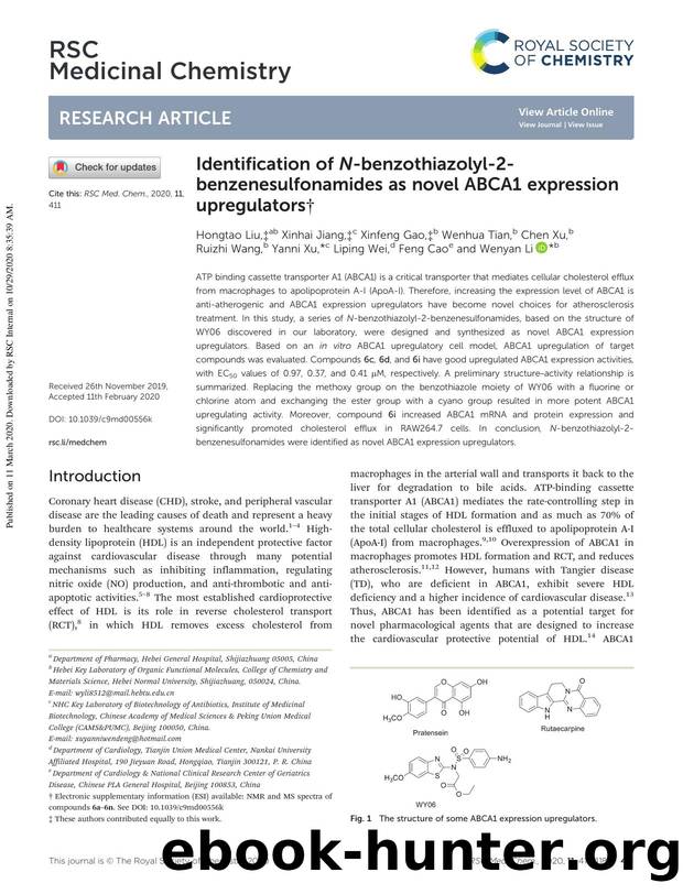 Identification of N-benzothiazolyl-2-benzenesulfonamides as novel ABCA1 expression upregulators by unknow