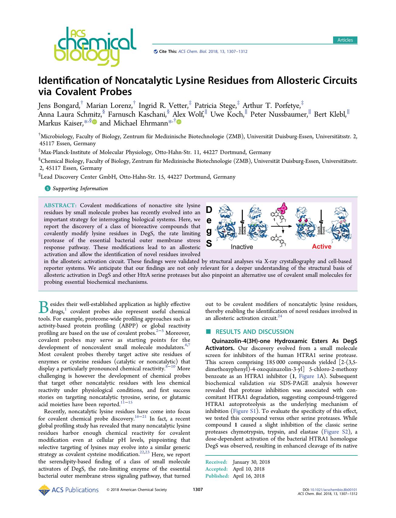 Identification of Noncatalytic Lysine Residues from Allosteric Circuits via Covalent Probes by unknow