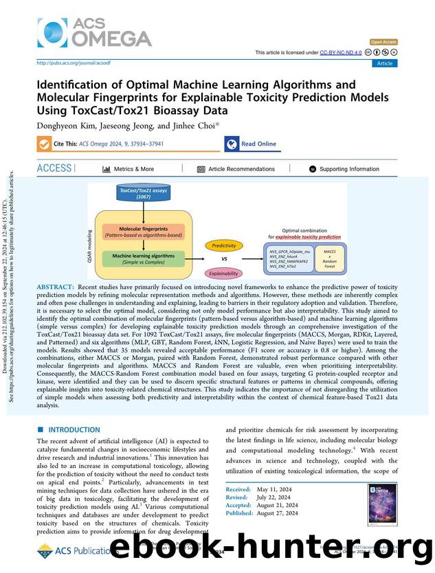 Identification of Optimal Machine Learning Algorithms and Molecular Fingerprints for Explainable Toxicity Prediction Models Using ToxCastTox21 Bioassay Data by Donghyeon Kim Jaeseong Jeong & Jinhee Choi