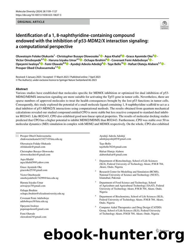 Identification of a 1, 8-naphthyridine-containing compound endowed with the inhibition of p53-MDM2X interaction signaling: a computational perspective by unknow
