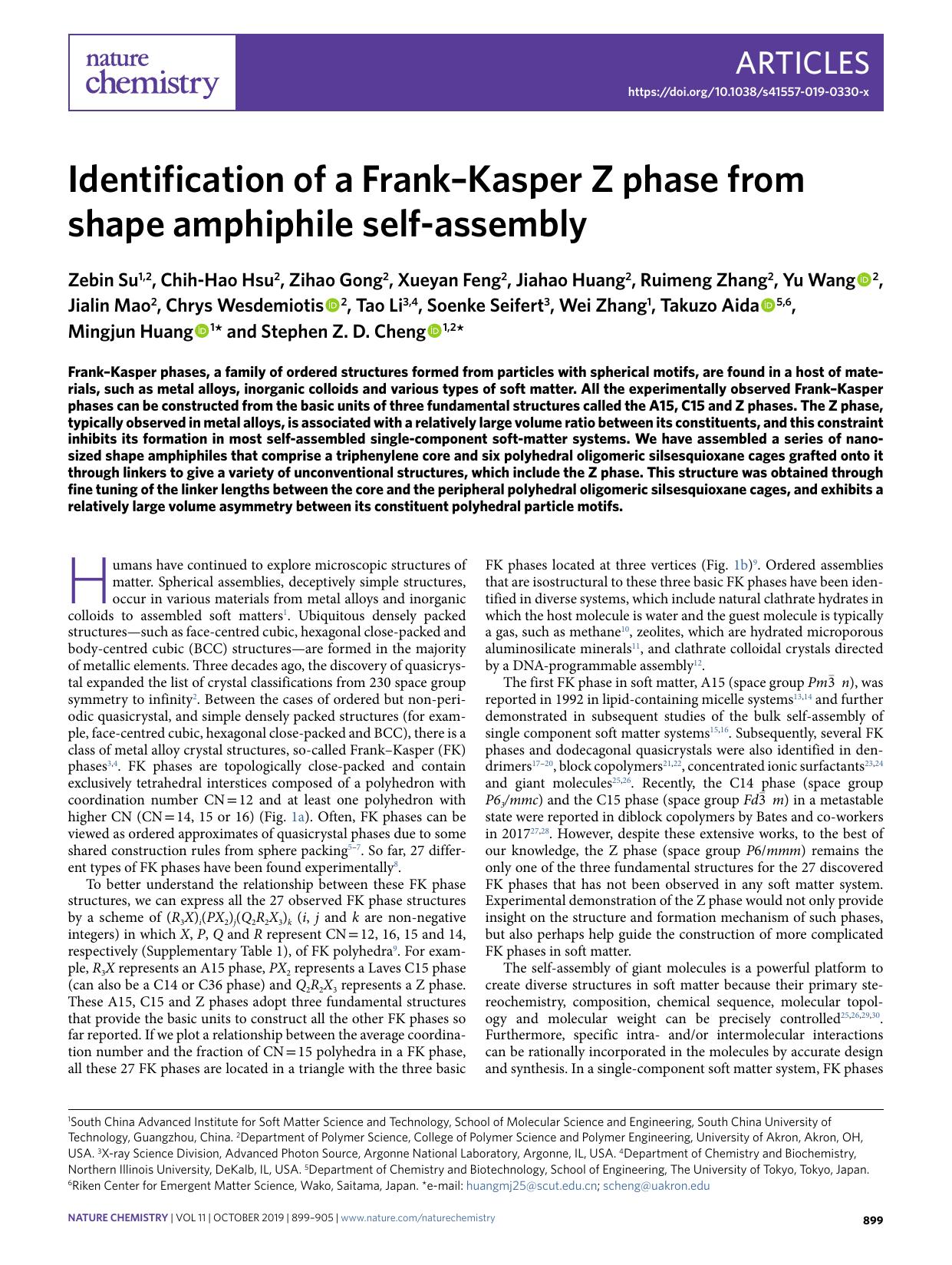 Identification of a FrankâKasper Z phase from shape amphiphile self-assembly by unknow