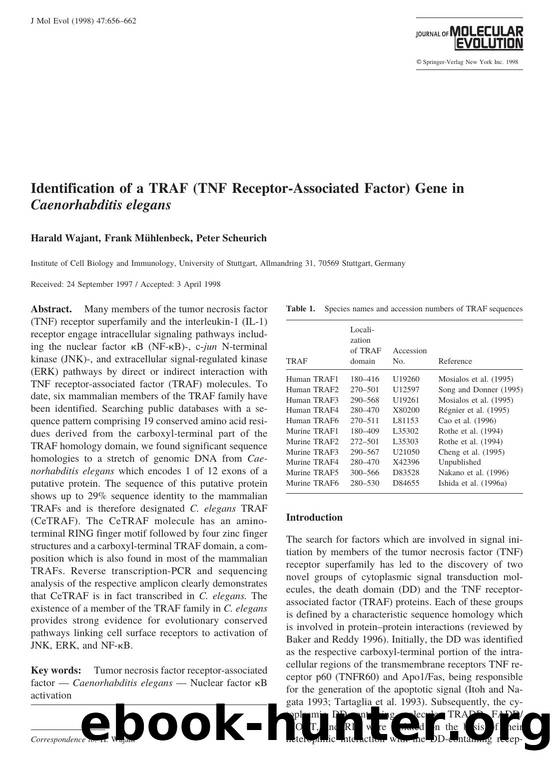 Identification of a TRAF (TNF Receptor-Associated Factor) Gene in Caenorhabditis elegans by Wajant H. et al