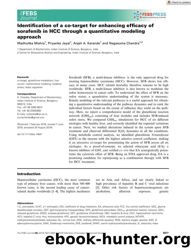 Identification of a coâtarget for enhancing efficacy of sorafenib in HCC through a quantitative modeling approach by Unknown