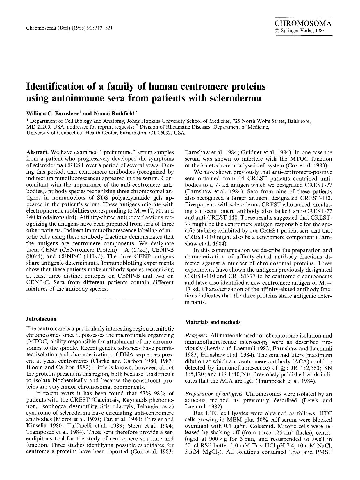 Identification of a family of human centromere proteins using autoimmune sera from patients with scleroderma by Unknown