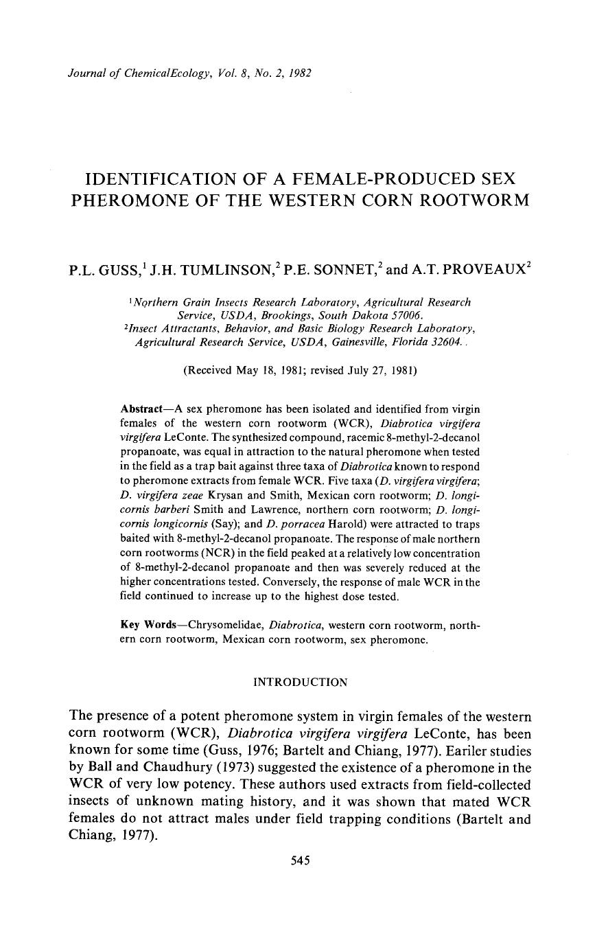 Identification of a female-produced sex pheromone of the western corn rootworm by Unknown