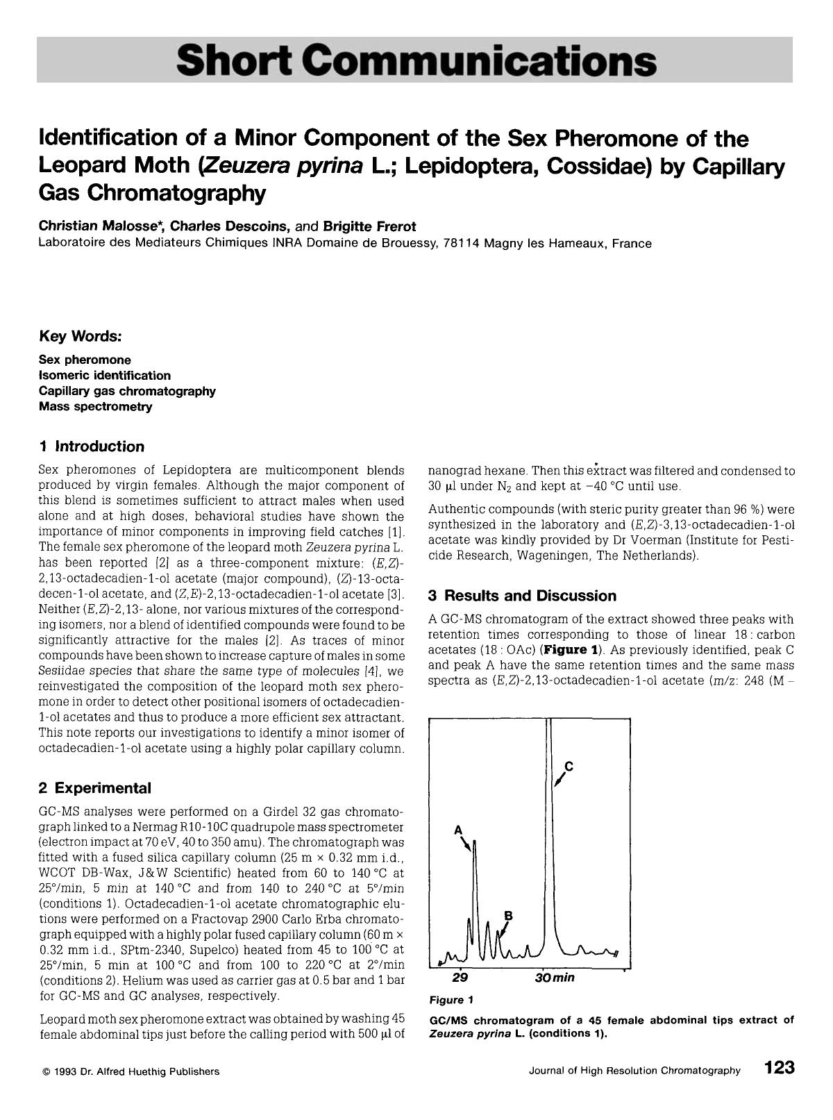 Identification of a minor component of the sex pheromone of the leopard moth (Zeuzera pyrina L.; Lepidoptera, Cossidae) by capillary gas chromatography by Unknown