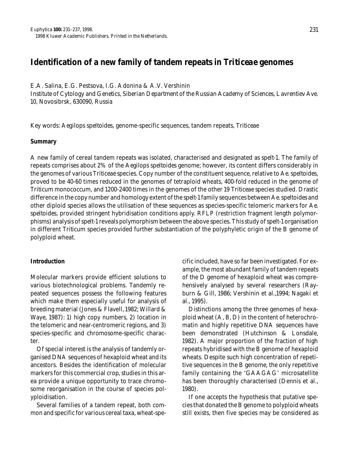Identification of a new family of tandem repeats in Triticeae genomes by Unknown