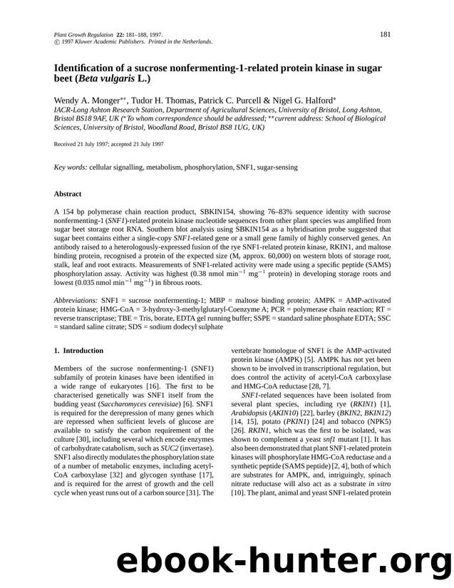 Identification of a sucrose nonfermenting-1-related protein kinase in sugar beet (Beta vulgaris L.) by Unknown