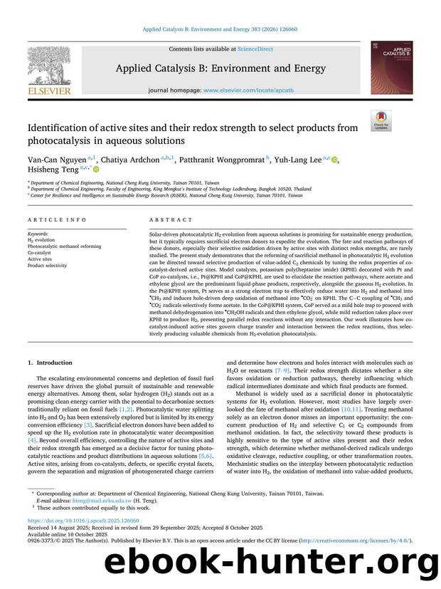 Identification of active sites and their redox strength to select products from photocatalysis in aqueous solutions by Van-Can Nguyen & Chatiya Ardchon & Patthranit Wongpromrat & Yuh-Lang Lee & Hsisheng Teng