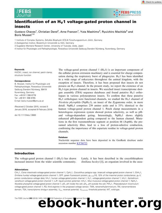 Identification of an HV1 voltageâgated proton channel in insects by Unknown