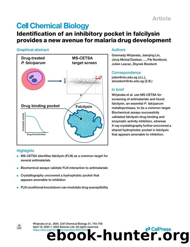Identification of an inhibitory pocket in falcilysin provides a new avenue for malaria drug development by unknow