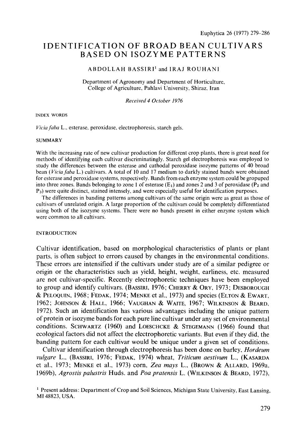 Identification of broad bean cultivars based on isozyme patterns by Unknown