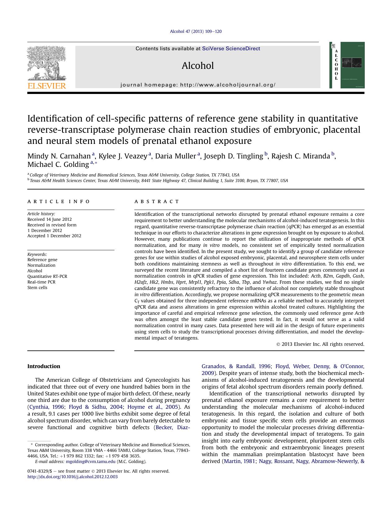 Identification of cell-specific patterns of reference gene stability in quantitative reverse-transcriptase polymerase chain reaction studies of embryonic, placental and neural stem by unknow