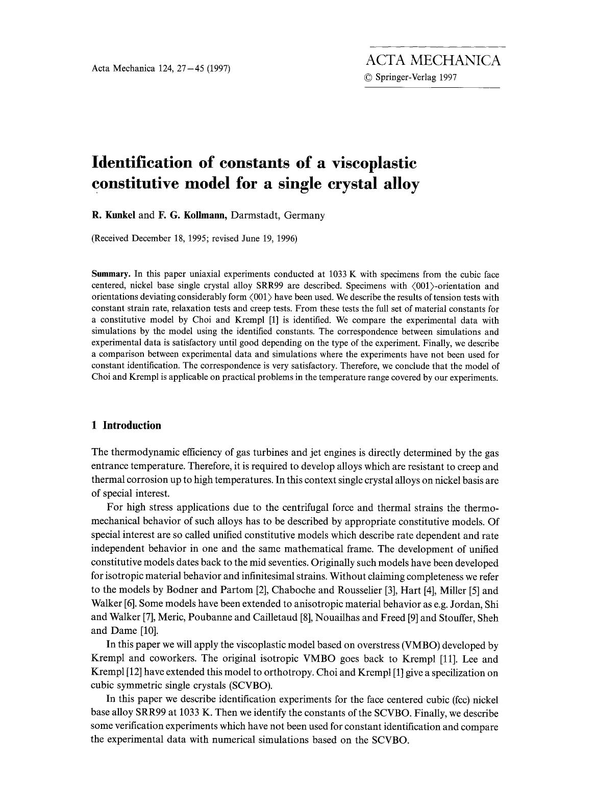 Identification of constants of a viscoplastic constitutive model for a single crystal alloy by Unknown