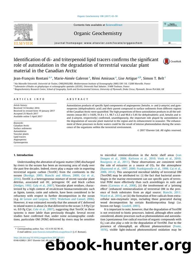 Identification of di- and triterpenoid lipid tracers confirms the significant role of autoxidation in the degradation of terrestrial vascular plant material in the Canadian Arctic by Jean-FranÃ§ois Rontani & Marie-Aimée Galeron & Rémi Amiraux & Lise Artigue & Simon T. Belt