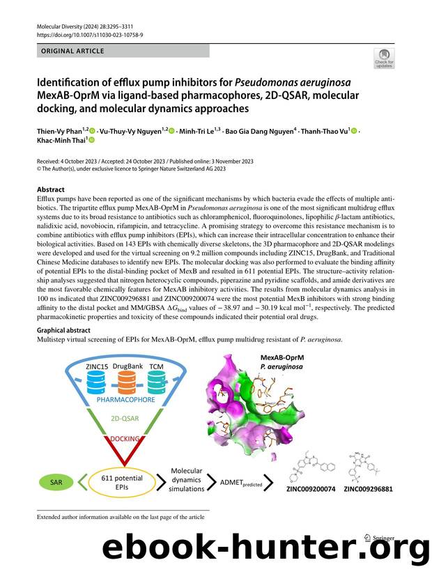 Identification of efflux pump inhibitors for Pseudomonas aeruginosa MexAB-OprM via ligand-based pharmacophores, 2D-QSAR, molecular docking, and molecular dynamics approaches by unknow