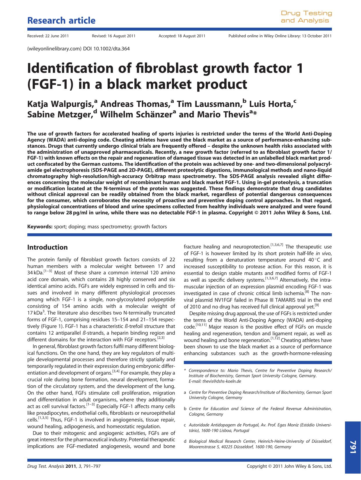 Identification of fibroblast growth factor 1 (FGF1) in a black market product by Unknown