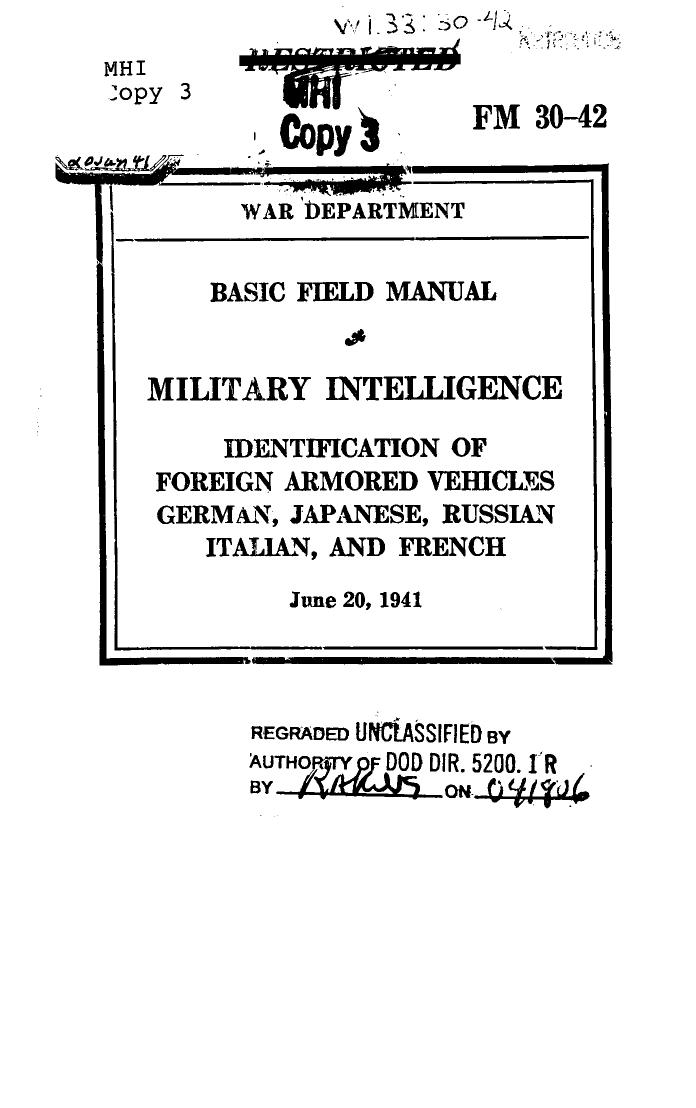 Identification of foreign armored vehicles, German, Japanese, Russian, Italian and French by war department