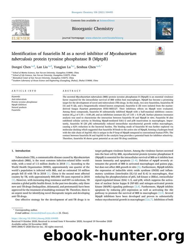Identification of fusarielin M as a novel inhibitor of Mycobacterium tuberculosis protein tyrosine phosphatase B (MptpB) by Dongni Chen & Lan Liu & Yongjun Lu & Senhua Chen