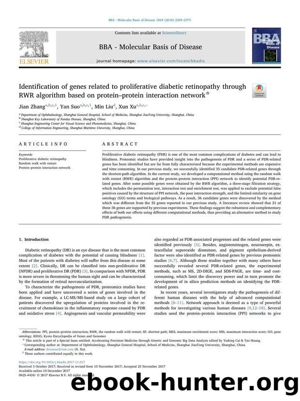Identification of genes related to proliferative diabetic retinopathy through RWR algorithm based on proteinâprotein interaction network by Jian Zhang & Yan Suo & Min Liu & Xun Xu