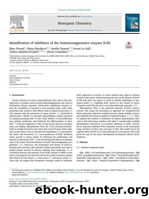 Identification of inhibitors of the immunosuppressive enzyme IL4I1 by unknow