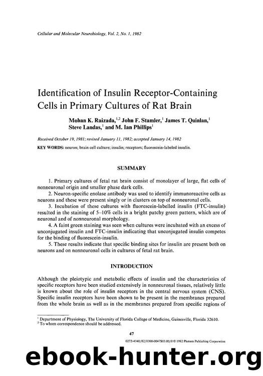 Identification of insulin receptor-containing cells in primary cultures of rat brain by Unknown