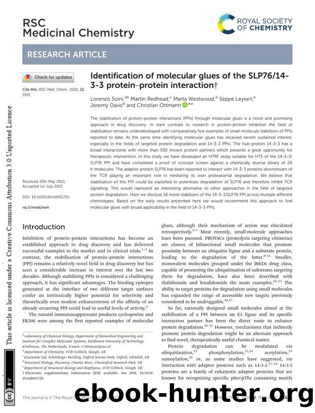Identification of molecular glues of the SLP7614-3-3 proteinâprotein interaction by Lorenzo Soini & Martin Redhead & Marta Westwood & Seppe Leysen & Jeremy Davis & Christian Ottmann