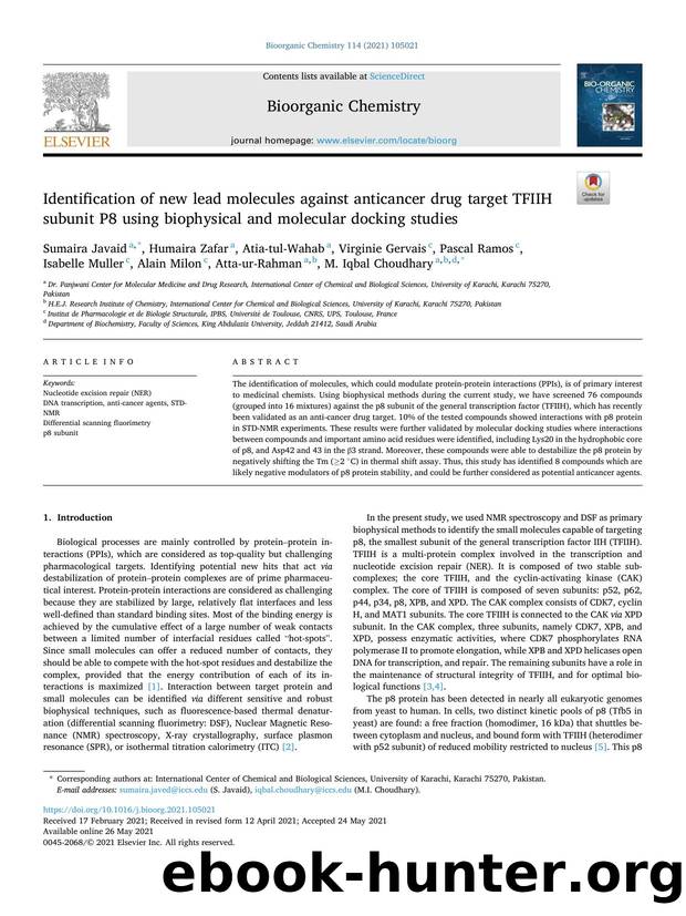 Identification of new lead molecules against anticancer drug target TFIIH subunit P8 using biophysical and molecular docking studies by unknow