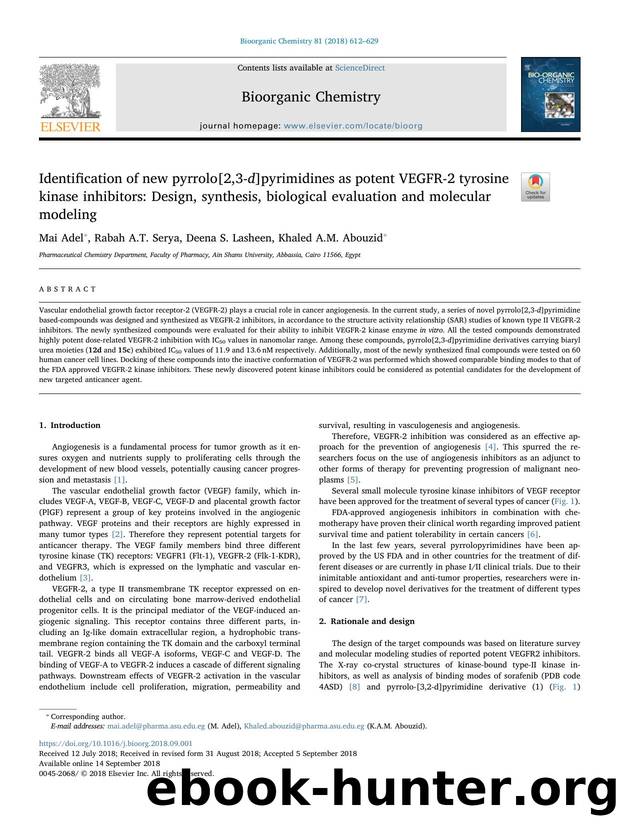 Identification of new pyrrolo[2,3-d]pyrimidines as potent VEGFR-2 tyrosine kinase inhibitors_ Design, synthesis, biological evaluation and molecular modeling by Mai Adel & Rabah A.T. Serya & Deena S. Lasheen & Khaled A.M. Abouzid