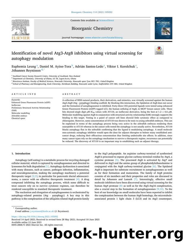 Identification of novel Atg3-Atg8 inhibitors using virtual screening for autophagy modulation by unknow